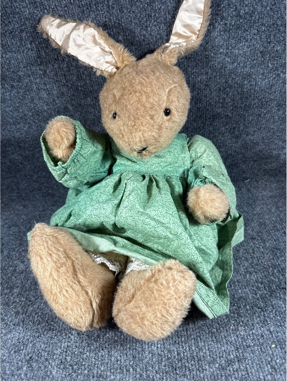 Vintage Style Bunny Rabbit Plush Green Dress Stuffed Animal Easter Decor